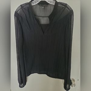 White House Black Market Sheer Black Lined Front Keyhole Blouse Size Large